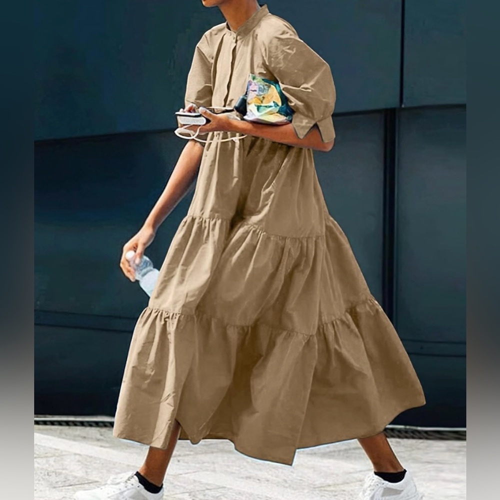 Angel Tan Tiered Baby Doll Maxi Dress